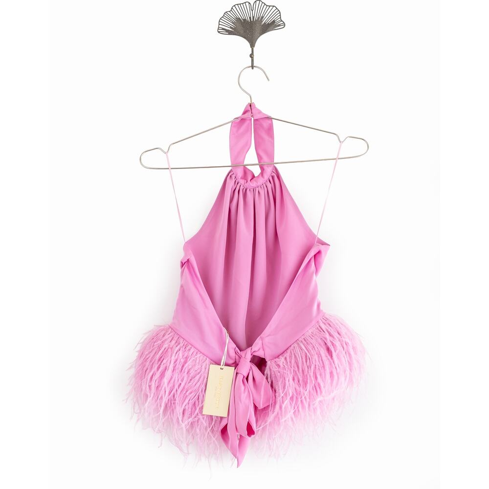 NWT Ramy Brook Feather Trim Halter Top Pink Size XS - Picture 10 of 13